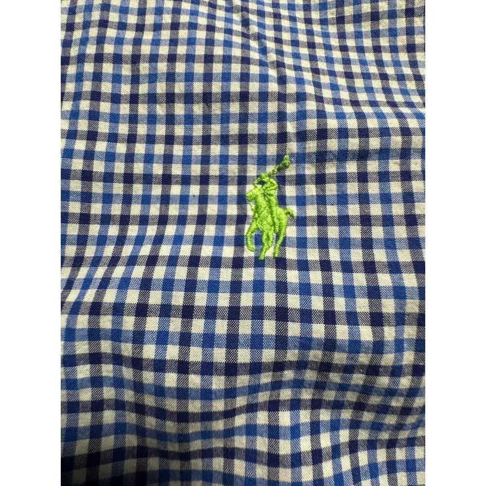 Ralph Lauren Boys M 10-12 Blue White Gingham Button Down Shirt Pony Logo
